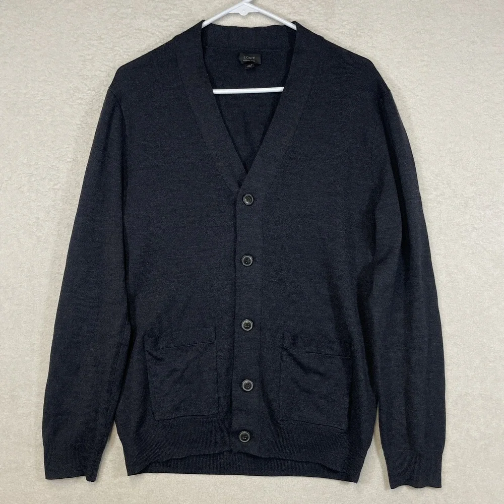 J.Crew Men's M Merino Wool Cardigan Sweater V-Neck Button Patch Pockets
